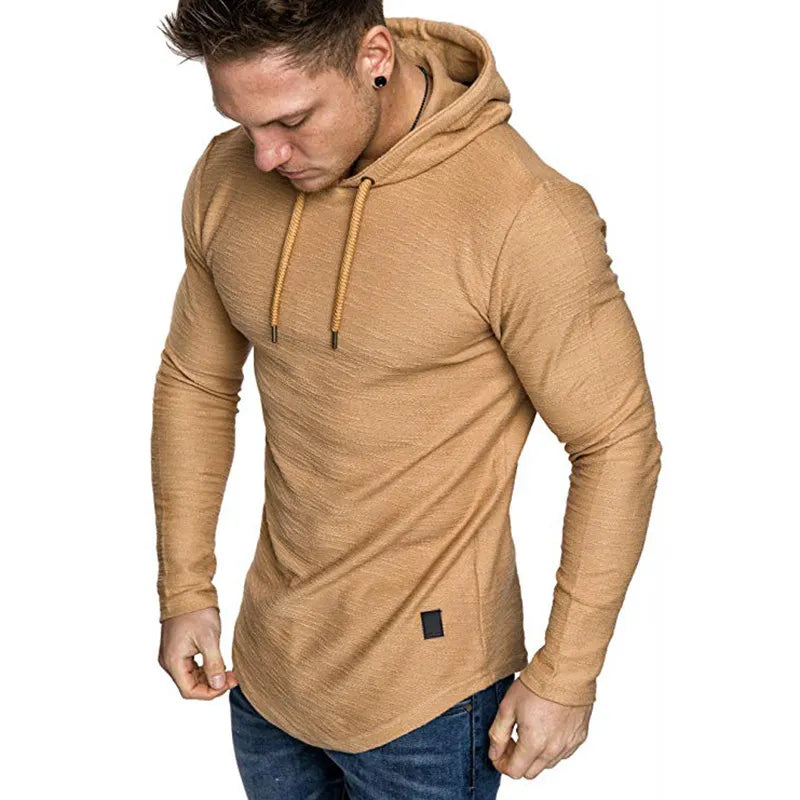 High-quality men's hoodies in solid colors, textured, soft, and breathable.